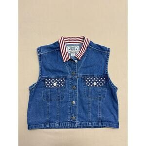 Quizz Jeans Vintage Women’s Cropped American Flag Denim Vest Size Medium